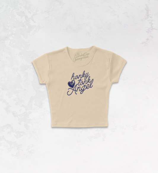 Honky Tonk Angel, Western Micro-Ribbed Baby Tee Creme